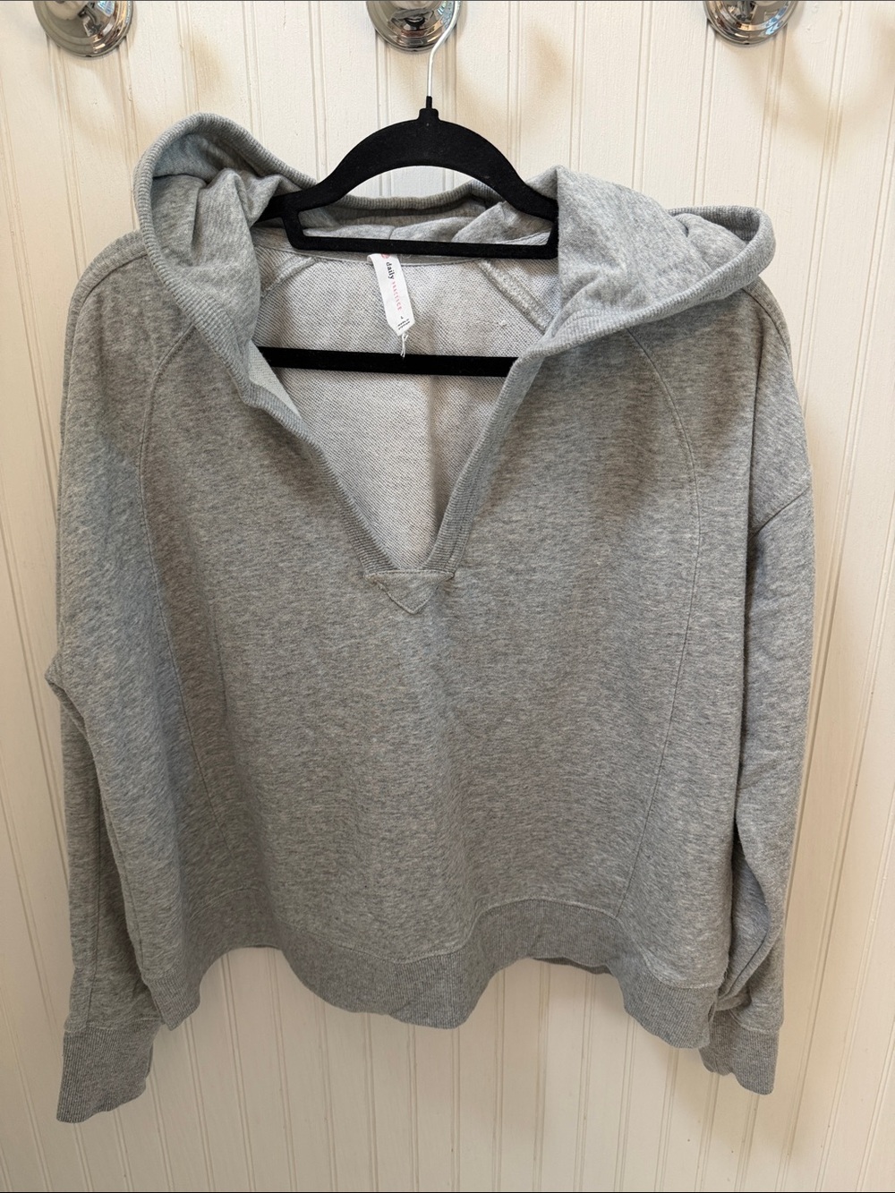 Anthropologie daily practice Grey Hooded V-Neck Sweatshirt Top